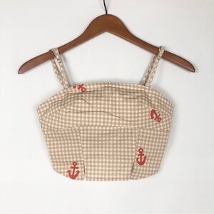NEW Anthropologie Celandine Smocked Tube Top Tan Red Size XXS Gingham